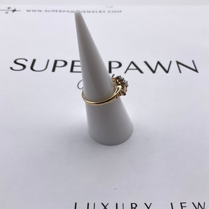 14K Yellow Gold & White Gold Diamond Cluster Ring – Size 5.5