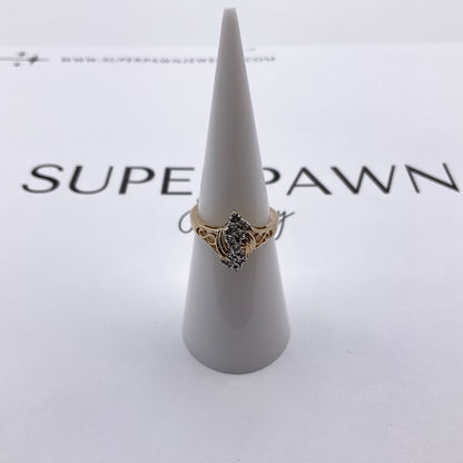 14K Yellow Gold & White Gold Diamond Cluster Ring – Size 5.5