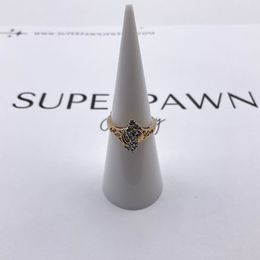 14K Yellow Gold & White Gold Diamond Cluster Ring – Size 5.5