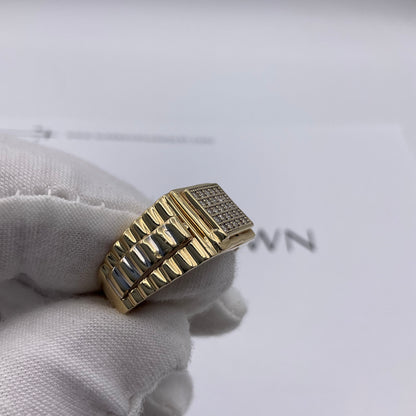 5.5g 14k Two Tone Gold Rolex Jubilee Style Men's Diamond Ring Size 9.5