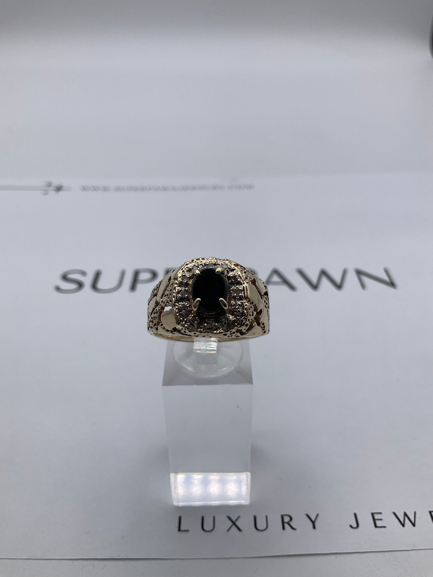 10K Yellow Gold Black Onyx & Diamond Ring – Size 11 – 6.3g