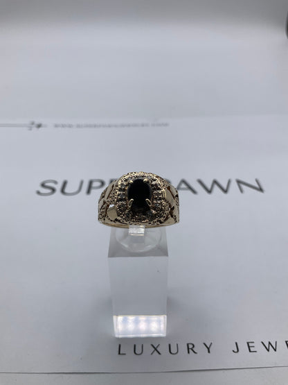 10K Yellow Gold Black Onyx & Diamond Ring – Size 11 – 6.3g