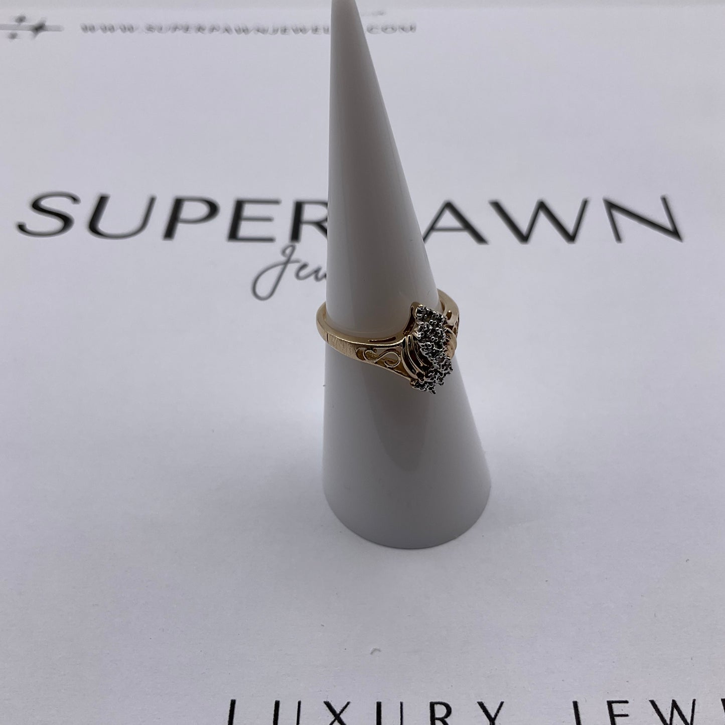 14K Yellow Gold & White Gold Diamond Cluster Ring – Size 5.5