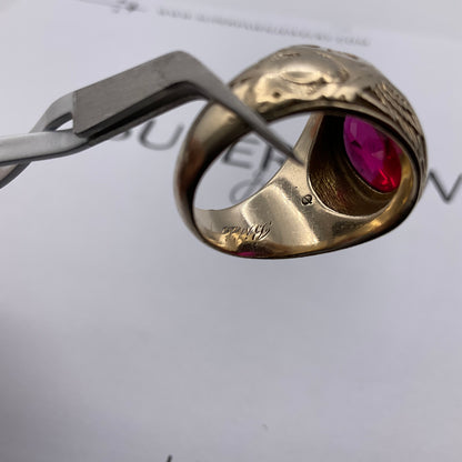 Vintage 10K Yellow Gold 5ct Red Oval Gemstone State College Class Ring
