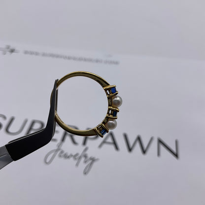 : Tiffany & Co. 18K Yellow Gold Pearl and Ruby Stacker Ring – Size 4.5