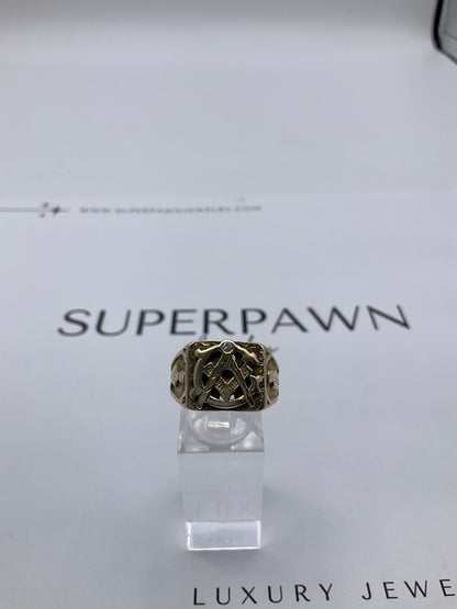 10K Yellow Gold Masonic Compass Ring with Diamond – Size 9.5 – 7.1g