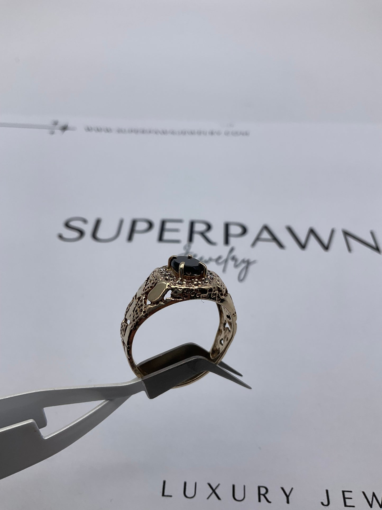 10K Yellow Gold Black Onyx & Diamond Ring – Size 11 – 6.3g