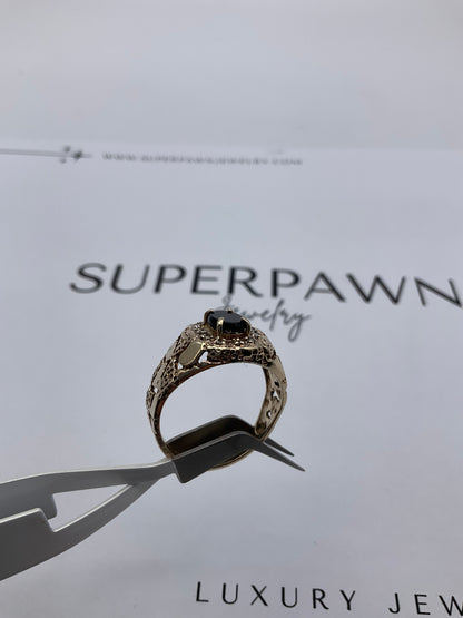 10K Yellow Gold Black Onyx & Diamond Ring – Size 11 – 6.3g