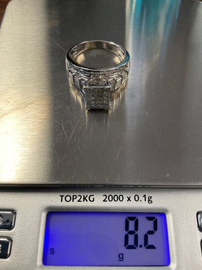 10K White Gold Diamond Cluster Ring with Princess, Baguette & Round Diamonds – Size 11