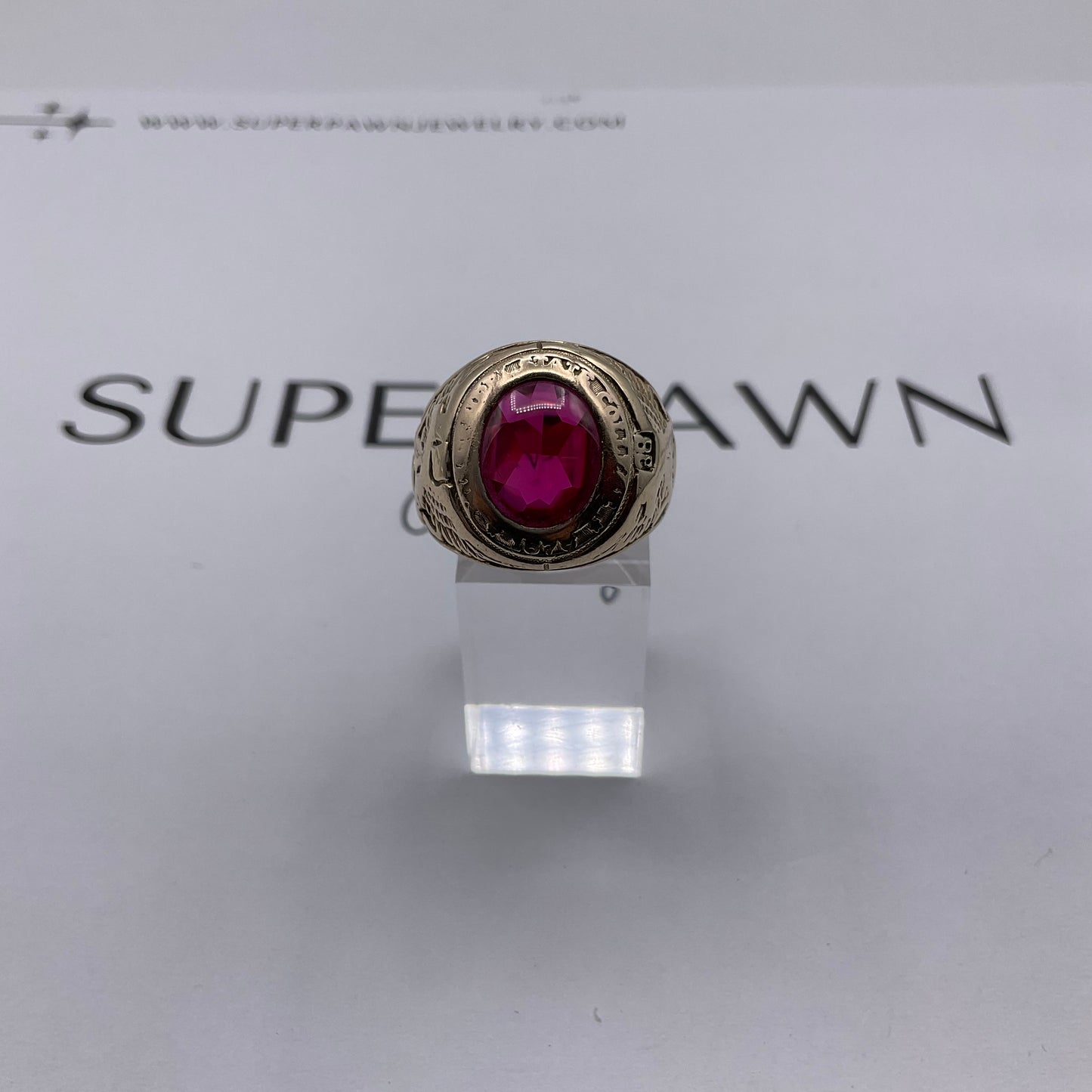 Vintage 10K Yellow Gold 5ct Red Oval Gemstone State College Class Ring