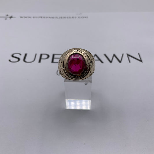 Vintage 10K Yellow Gold 5ct Red Oval Gemstone State College Class Ring