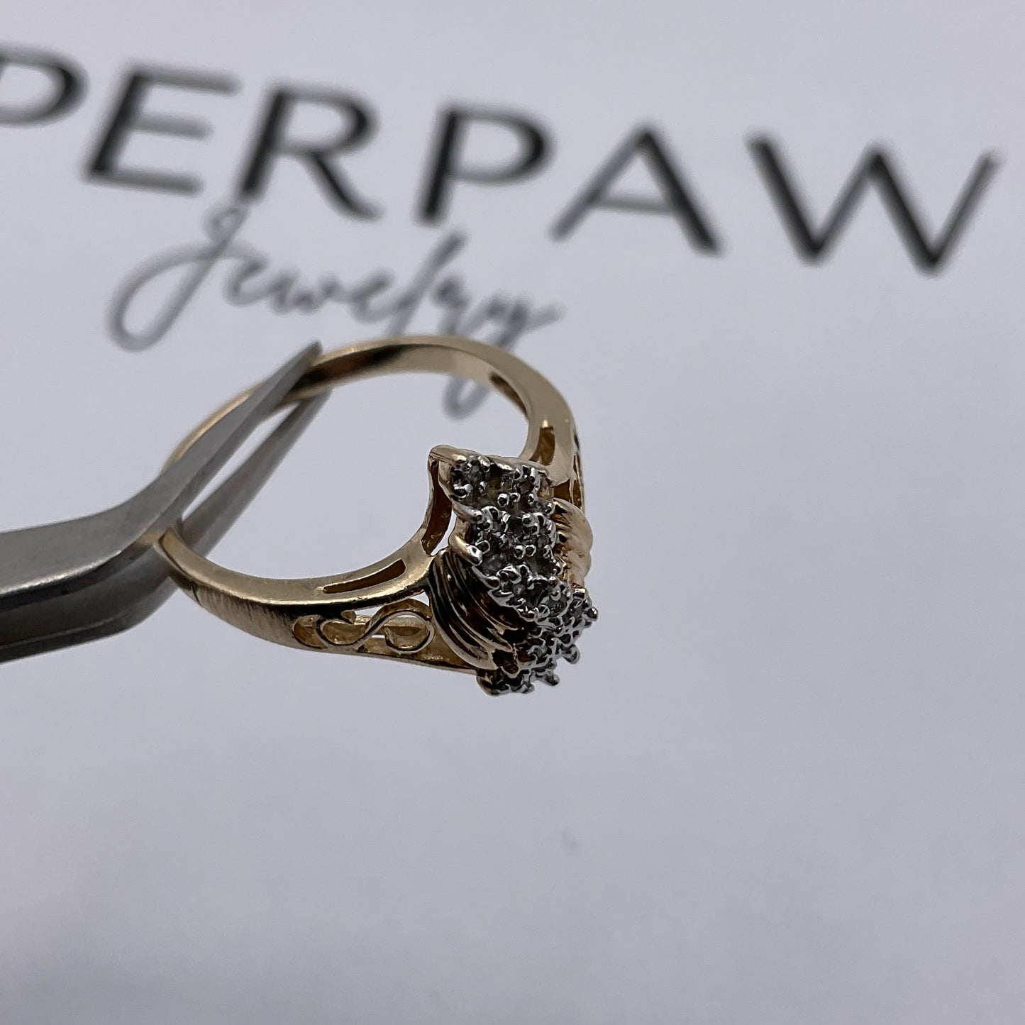 14K Yellow Gold & White Gold Diamond Cluster Ring – Size 5.5