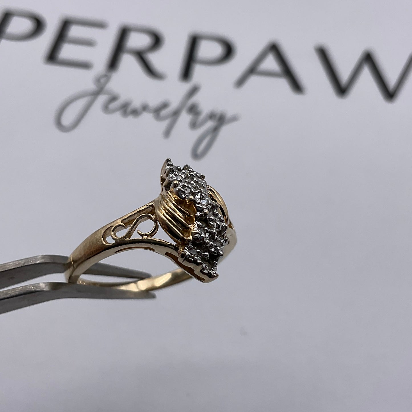 14K Yellow Gold & White Gold Diamond Cluster Ring – Size 5.5