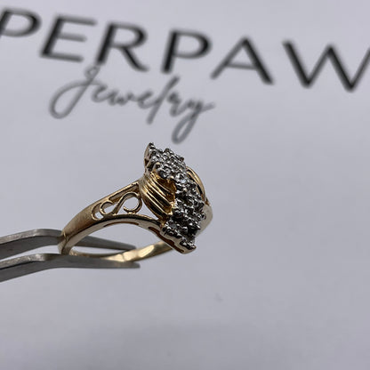 14K Yellow Gold & White Gold Diamond Cluster Ring – Size 5.5
