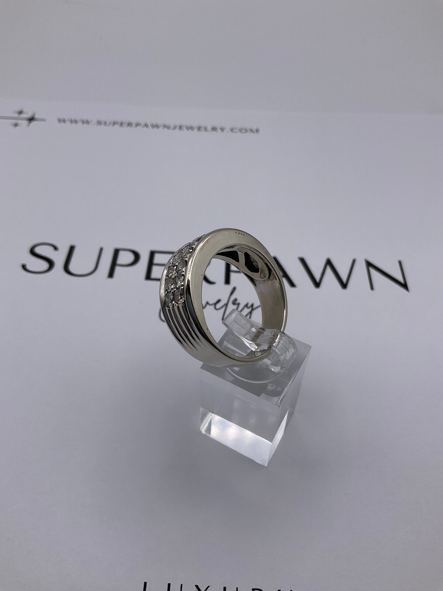 14.2g 14k White Gold Men's Diamond Band Size 14