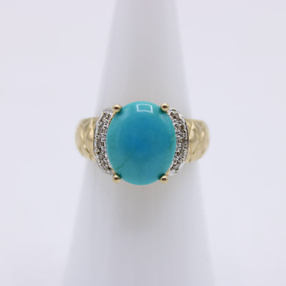 Le Vian 14K Yellow & White Gold Turquoise and Diamond Ladies Ring Size 7