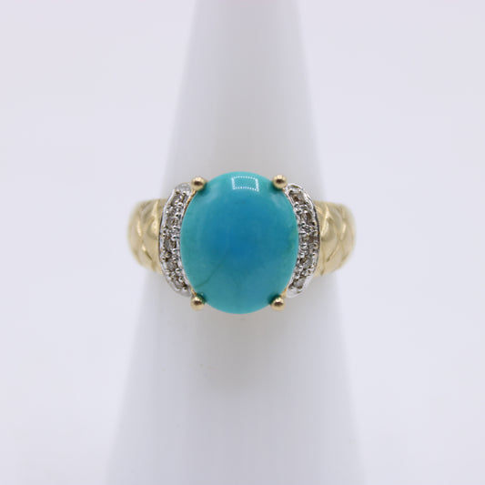 Le Vian 14K Yellow & White Gold Turquoise and Diamond Ladies Ring Size 7