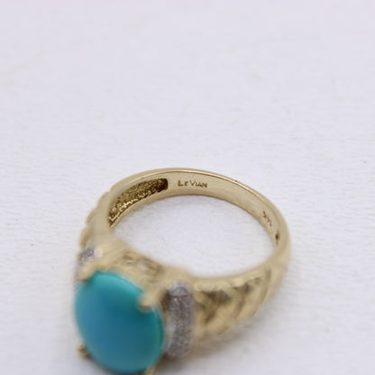 Le Vian 14K Yellow & White Gold Turquoise and Diamond Ladies Ring Size 7