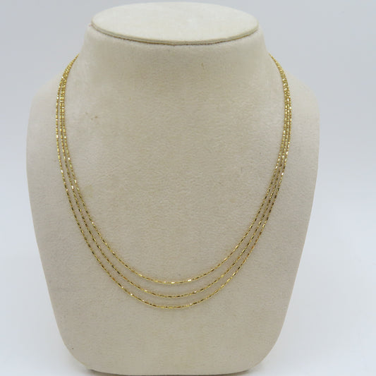 14K Yellow Gold Tri-Strand Layered Key Chain Link Necklace 17" 4.5g