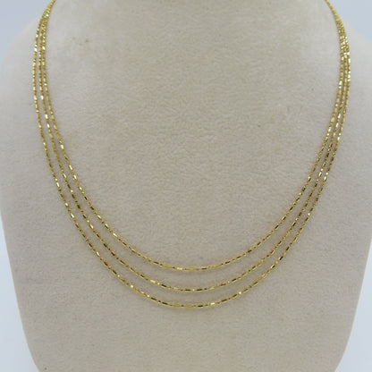 14K Yellow Gold Tri-Strand Layered Key Chain Link Necklace 17" 4.5g