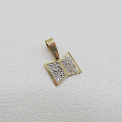 14K Two-Tone Gold Diamond Book Pendant 1" 3.5g