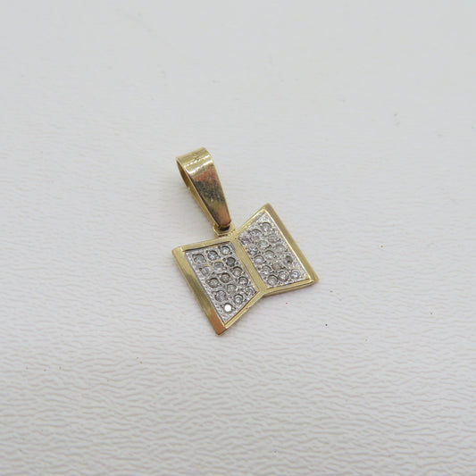 14K Two-Tone Gold Diamond Book Pendant 1" 3.5g