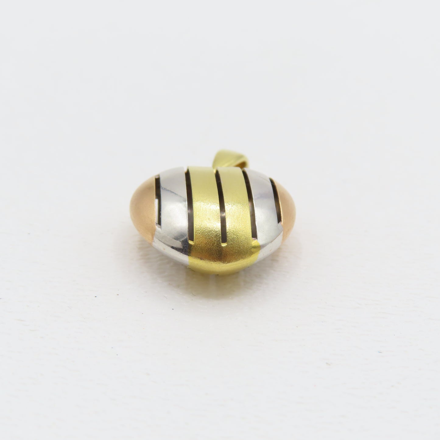 18K Tri-Tone Gold Hollow Heart Pendant 1" 4.2g