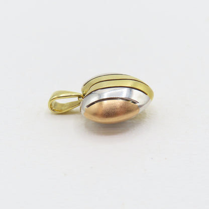 18K Tri-Tone Gold Hollow Heart Pendant 1" 4.2g