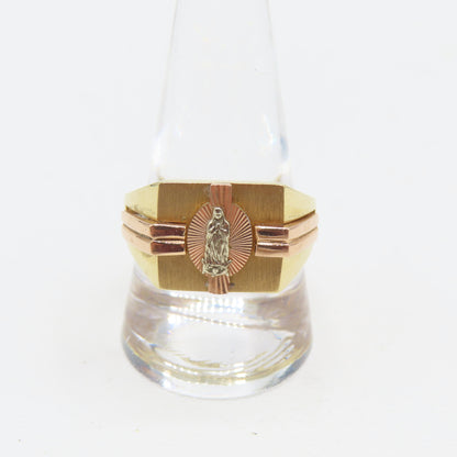 14K Tri-Tone Gold Mother Mary Ring Size 10.5 6.9g
