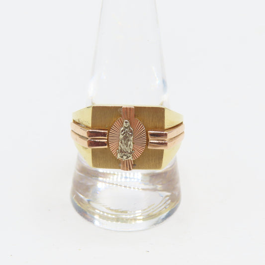 14K Tri-Tone Gold Mother Mary Ring Size 10.5 6.9g