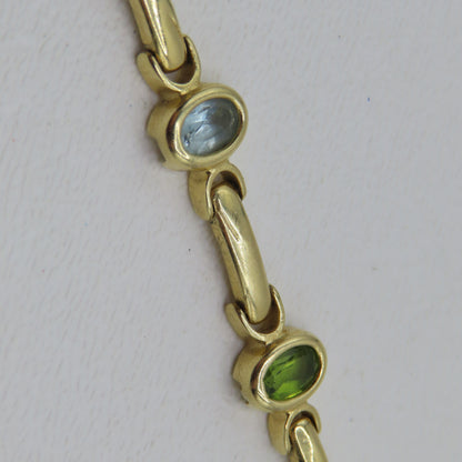 14K Yellow Gold Multicolor Gem Stone Bar Link Bracelet 8.9mm 7" 15.5g