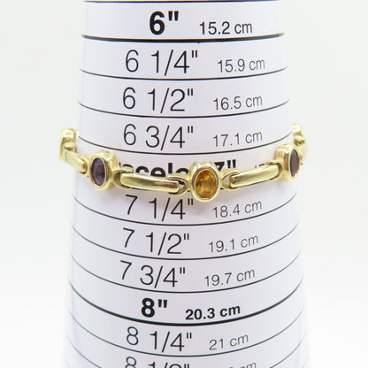14K Yellow Gold Multicolor Gem Stone Bar Link Bracelet 8.9mm 7" 15.5g