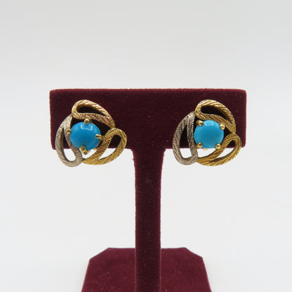 18K Gold Round Turquoise Stud Earrings 5.2g