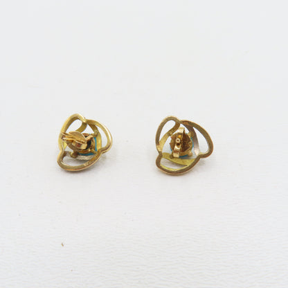 18K Gold Round Turquoise Stud Earrings 5.2g