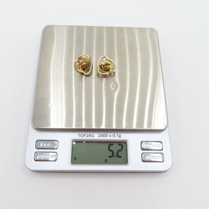18K Gold Round Turquoise Stud Earrings 5.2g
