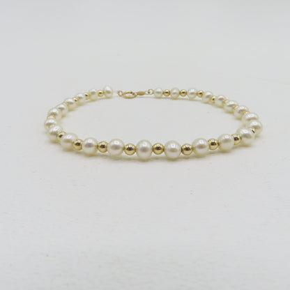 14K Yellow Gold Beaded Pearls Bracelet 4mm 7" 3.5g