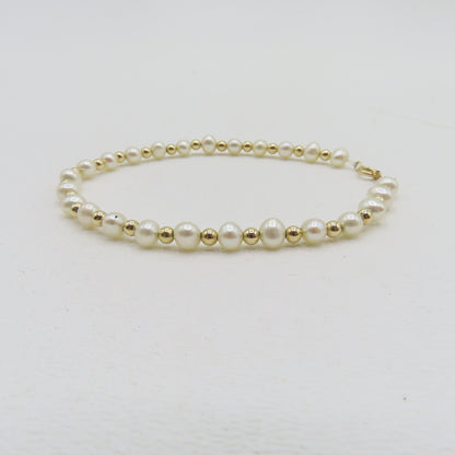 14K Yellow Gold Beaded Pearls Bracelet 4mm 7" 3.5g