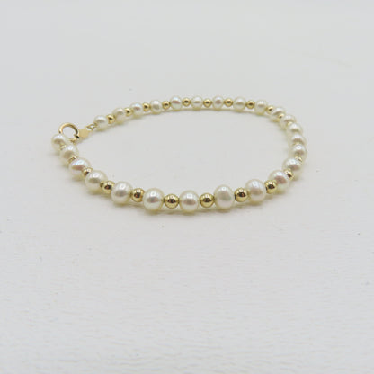 14K Yellow Gold Beaded Pearls Bracelet 4mm 7" 3.5g