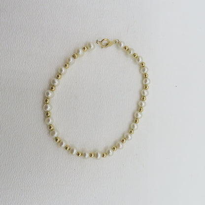 14K Yellow Gold Beaded Pearls Bracelet 4mm 7" 3.5g