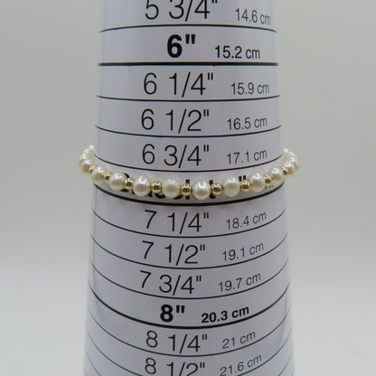 14K Yellow Gold Beaded Pearls Bracelet 4mm 7" 3.5g