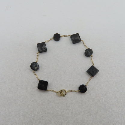 14K Yellow Gold Geometric Station Peanut Link Bracelet 7" 3.5g