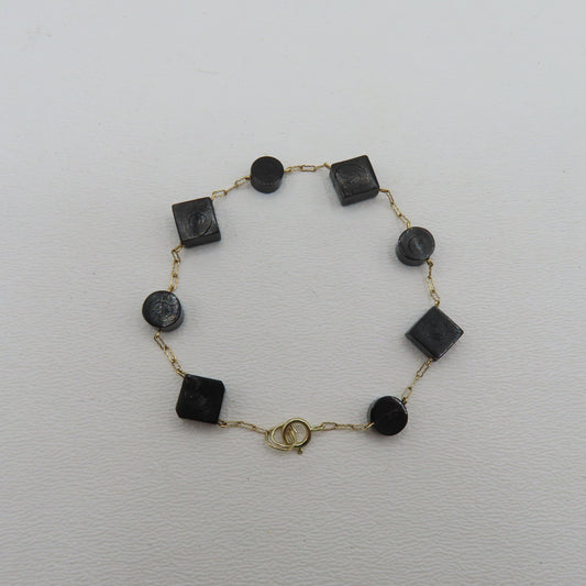 14K Yellow Gold Geometric Station Peanut Link Bracelet 7" 3.5g