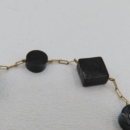 14K Yellow Gold Geometric Station Peanut Link Bracelet 7" 3.5g