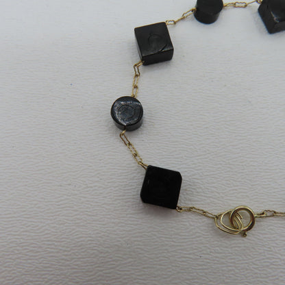 14K Yellow Gold Geometric Station Peanut Link Bracelet 7" 3.5g