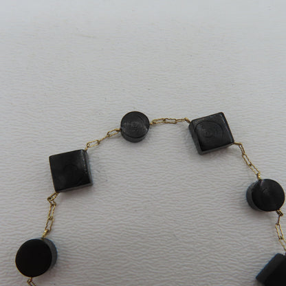 14K Yellow Gold Geometric Station Peanut Link Bracelet 7" 3.5g