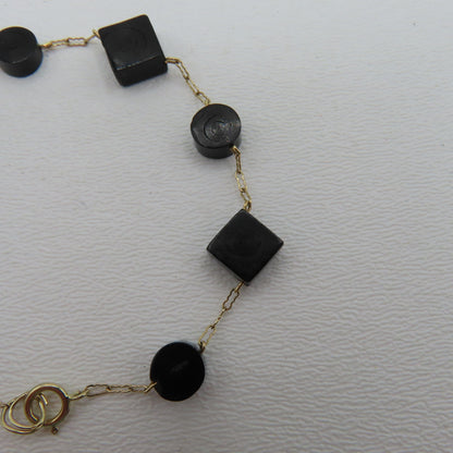 14K Yellow Gold Geometric Station Peanut Link Bracelet 7" 3.5g