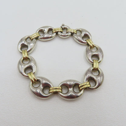 Sterling Silver & 18K Yellow Gold Puffy Mariner Link Bracelet 7-1/4" 26.5g