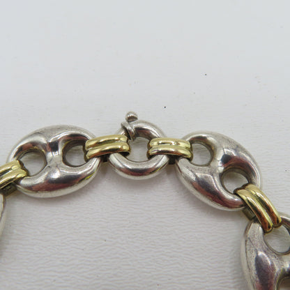 Sterling Silver & 18K Yellow Gold Puffy Mariner Link Bracelet 7-1/4" 26.5g
