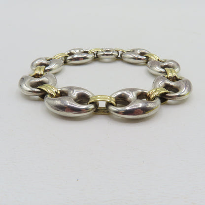 Sterling Silver & 18K Yellow Gold Puffy Mariner Link Bracelet 7-1/4" 26.5g