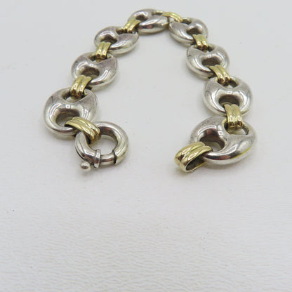 Sterling Silver & 18K Yellow Gold Puffy Mariner Link Bracelet 7-1/4" 26.5g